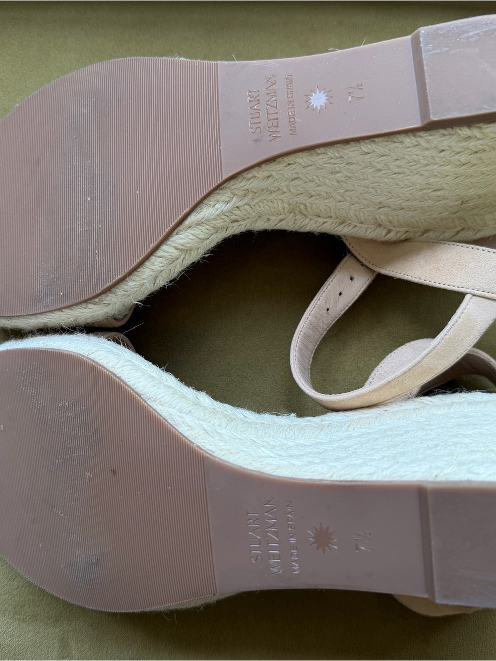 Stuart Weitzman Blush Suede Espadrille Wedge Sandals - Picture 7 of 10